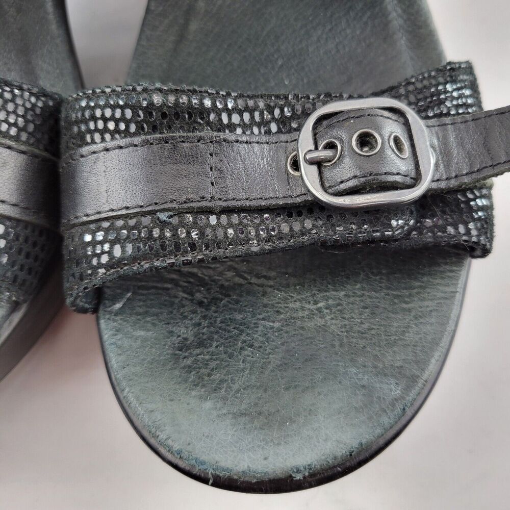Dansko Wedge Sandals Jessie Size 41 10.5-11 Black Lizard Leather‎ Slip On Buckle - Picture 7 of 13